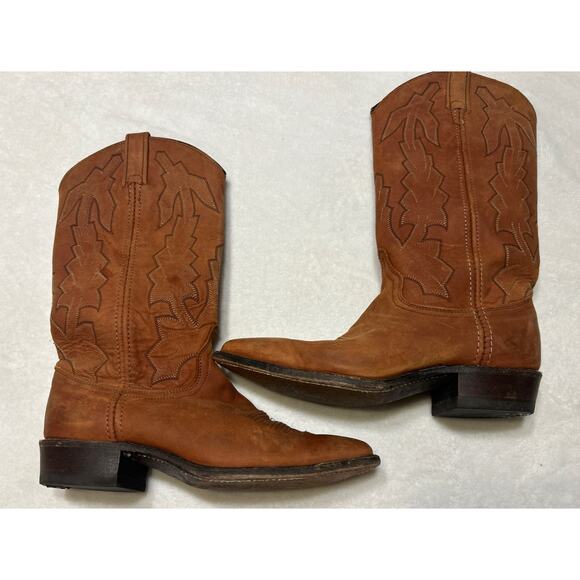 Vintage Dan Post Mens Marlboro Boots Size 7.5 M Tan Brown Leather Western P2552 - Picture 1 of 8